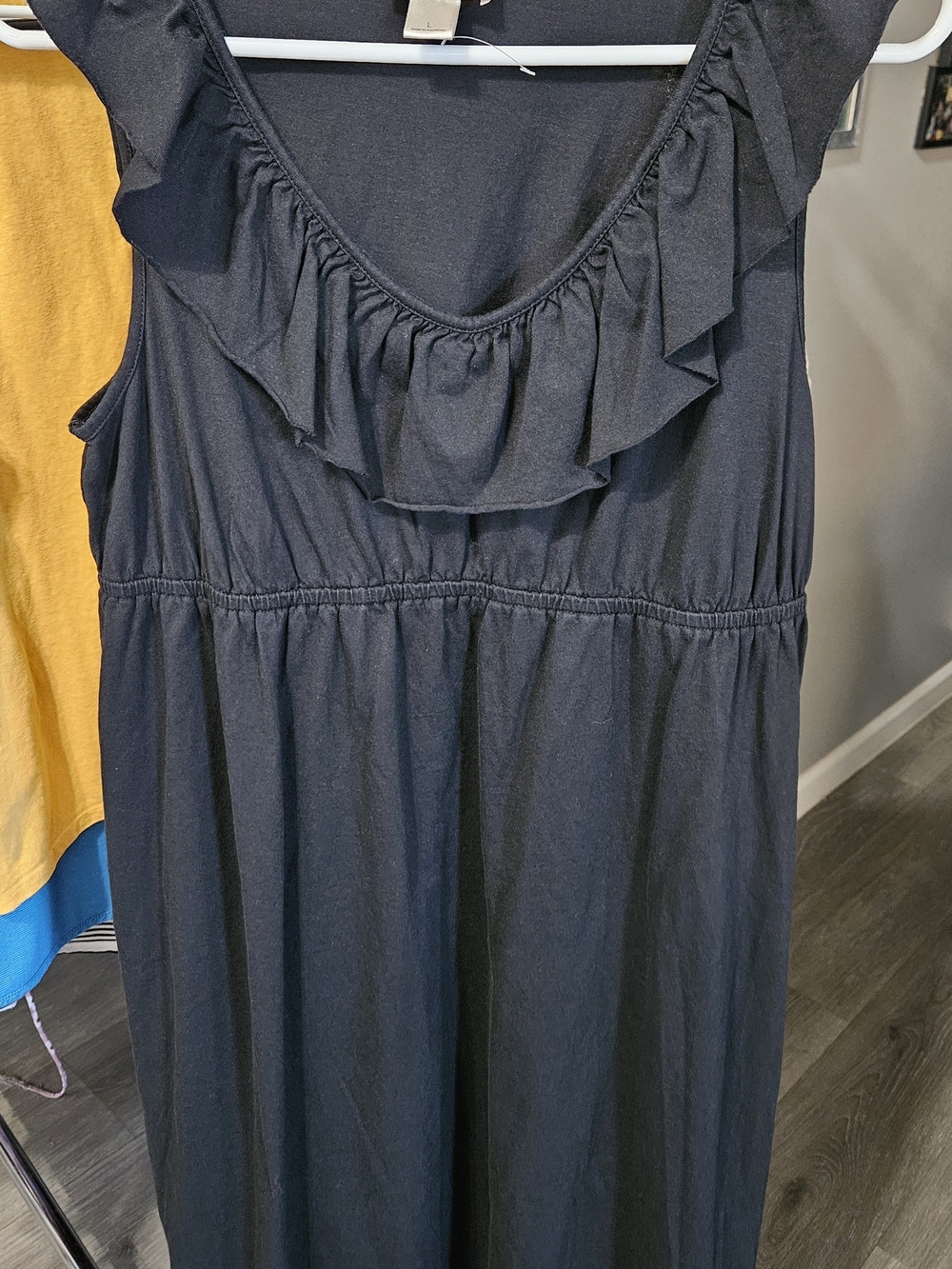 LOFT Black Ruffle-Trim Sleeveless Dress